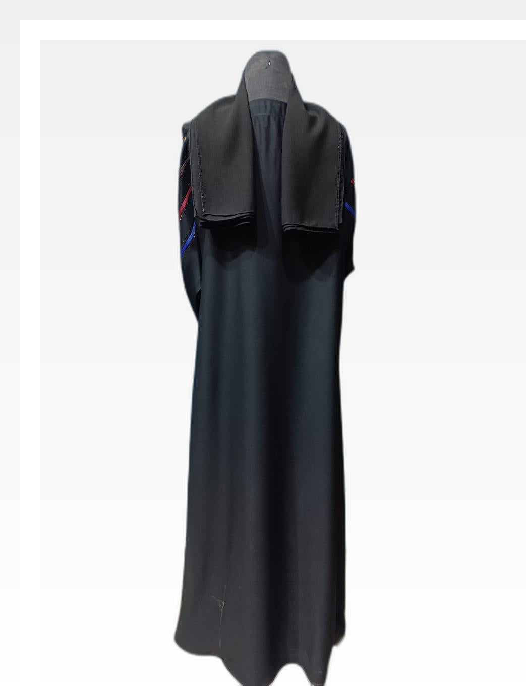 Chic Black Nida Abaya with Colorful Beaded Accents