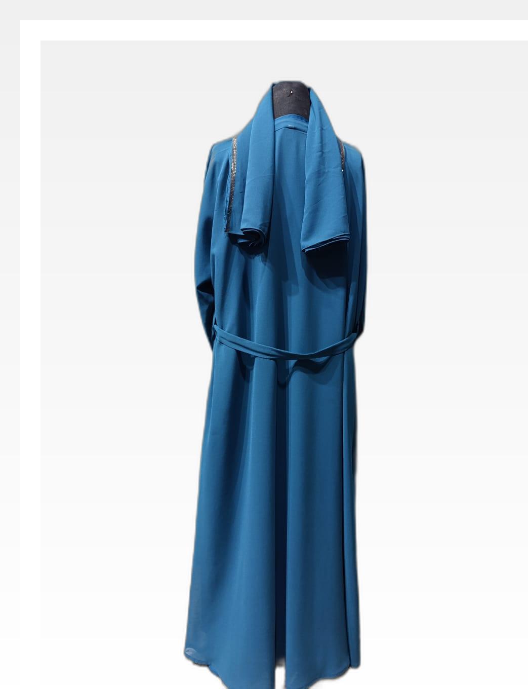 Sky Blue Double Gaon Abaya with Beaded Detailing