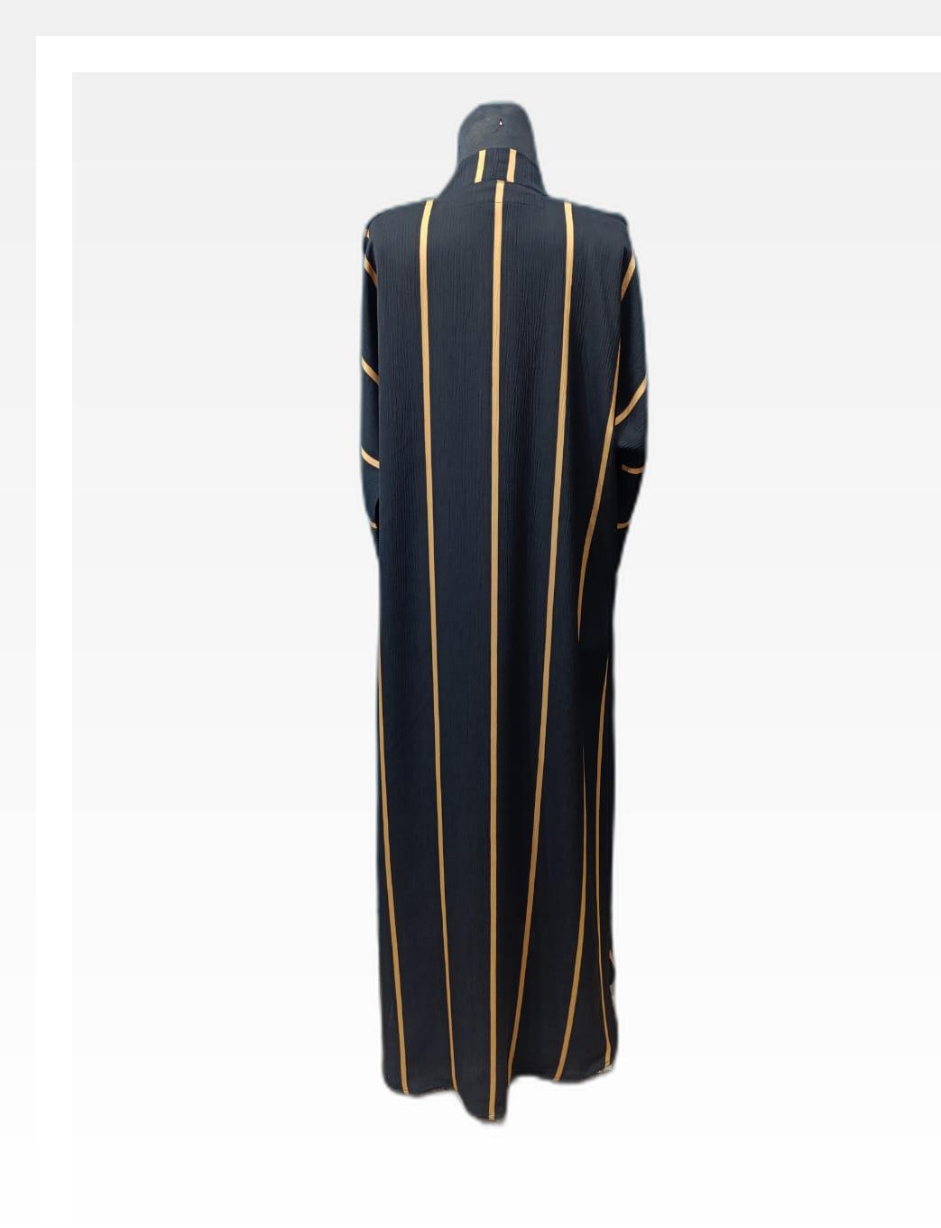 Black Nida Abaya with Yellow Self-Printed Stripes