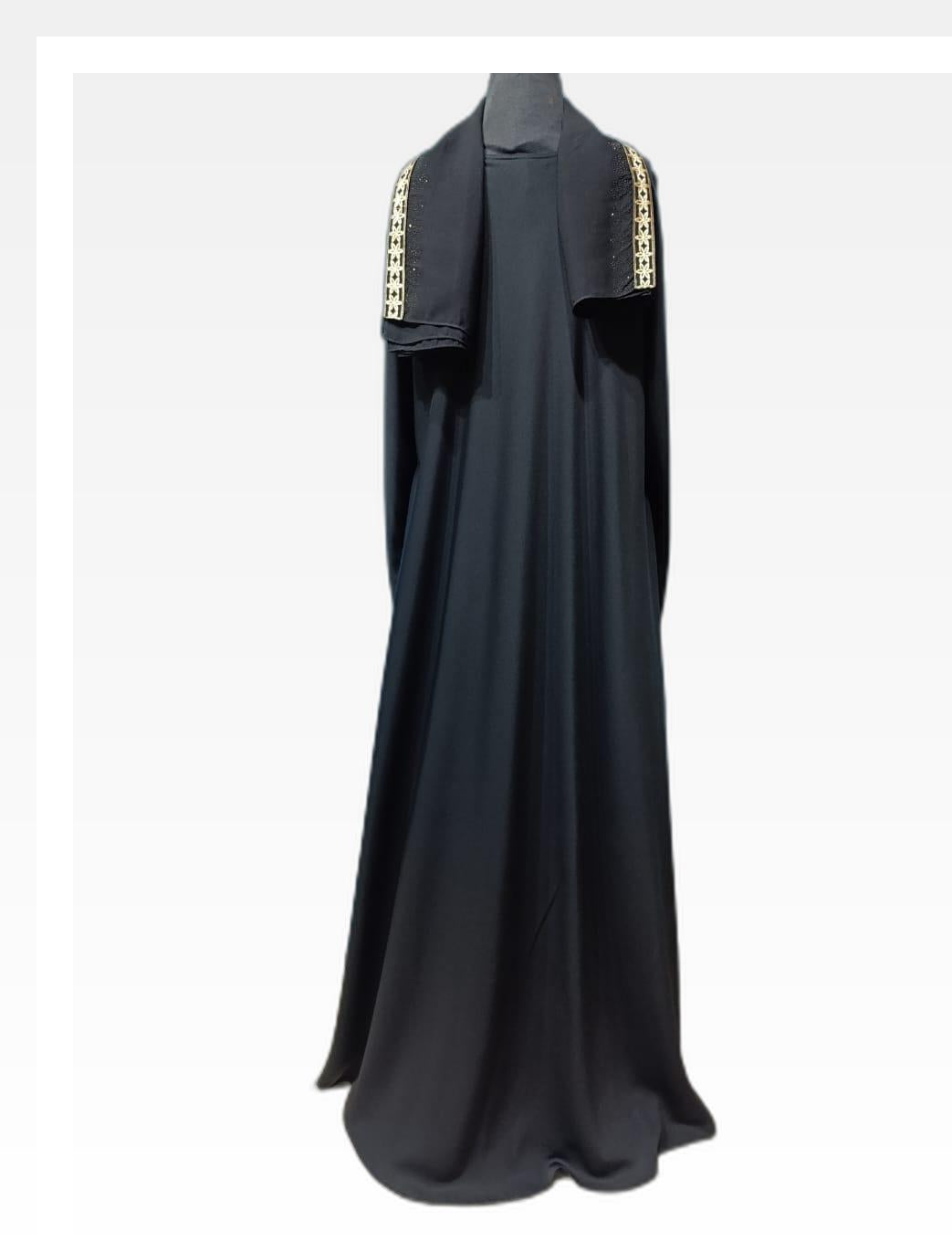 Black Abaya with Wide Sleeves and Golden Embroidery Detailing