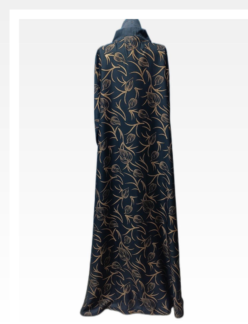 Black Abaya with Golden Pattern Detailing