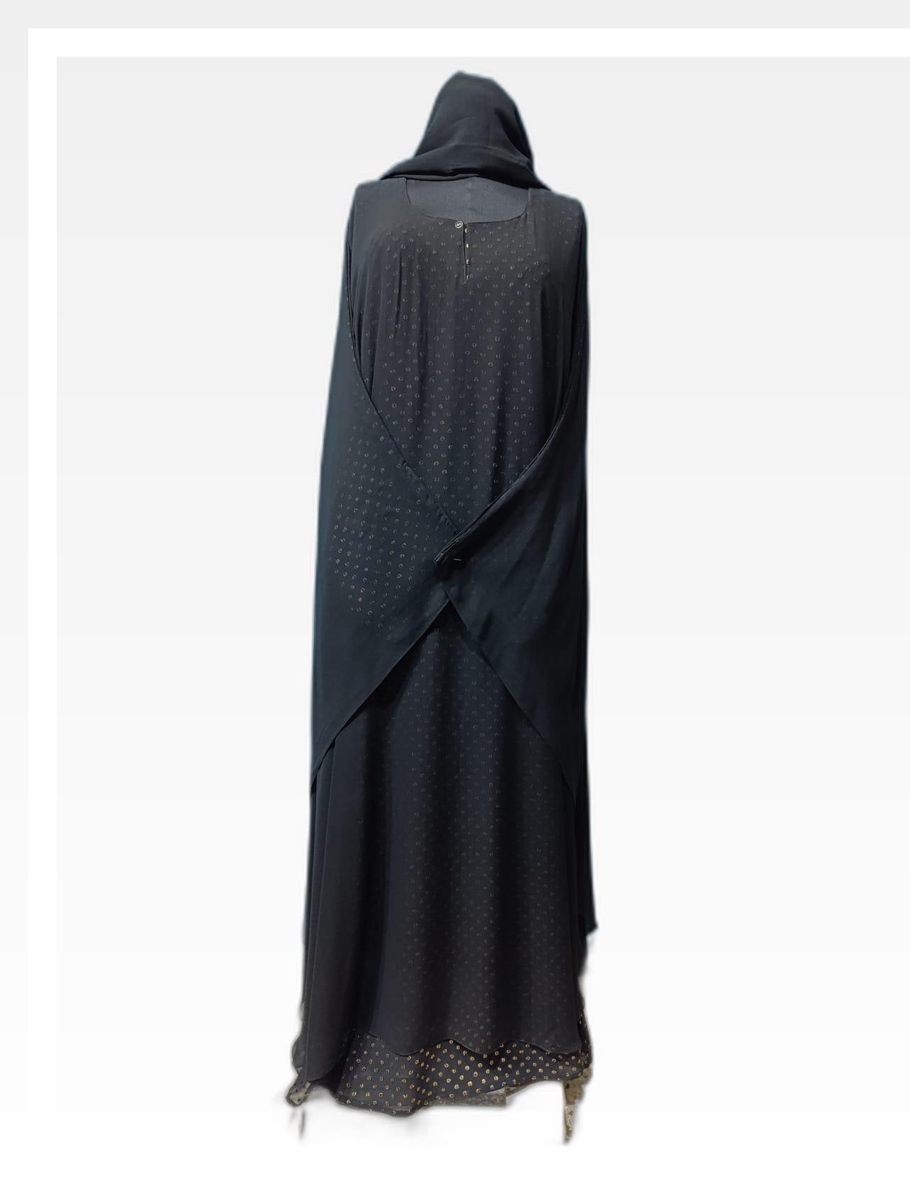 Elegant Black Self-Printed Abaya – Timeless & Stylish Design