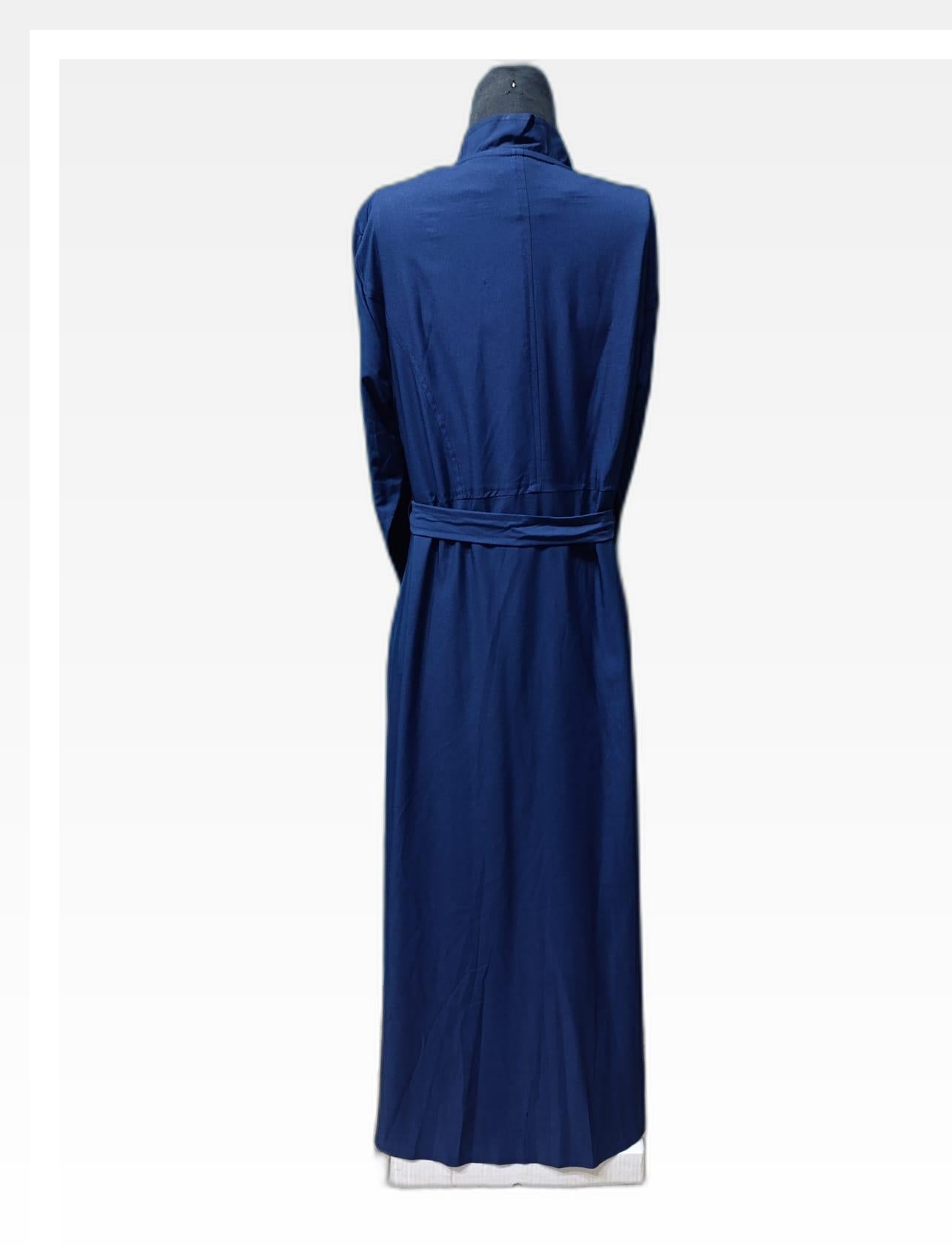 Elegant Blue Coat-Style Abaya with Belt & Embroidery