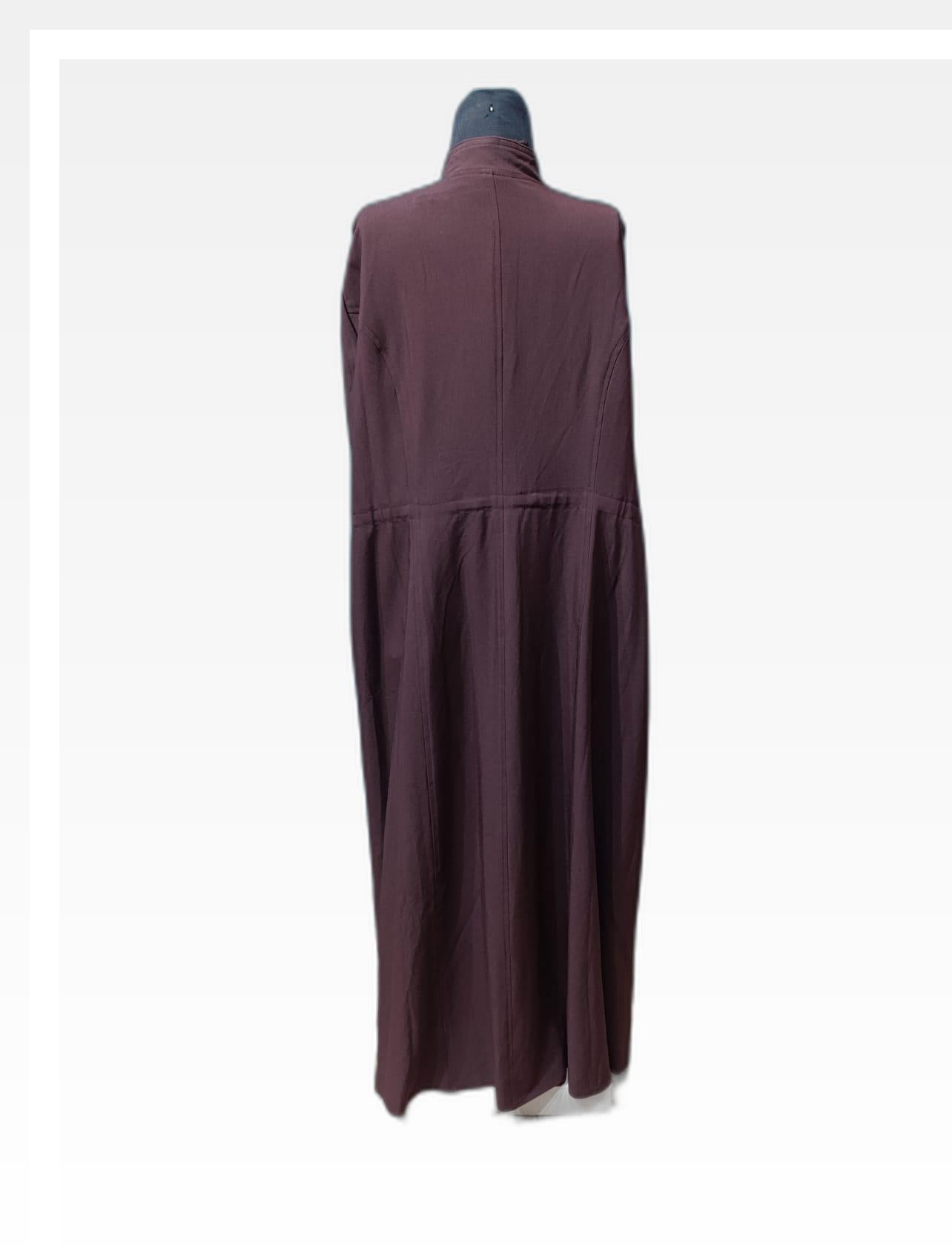 Elegant Brown Coat-Style Abaya with Sleeve Embroidery & Belt