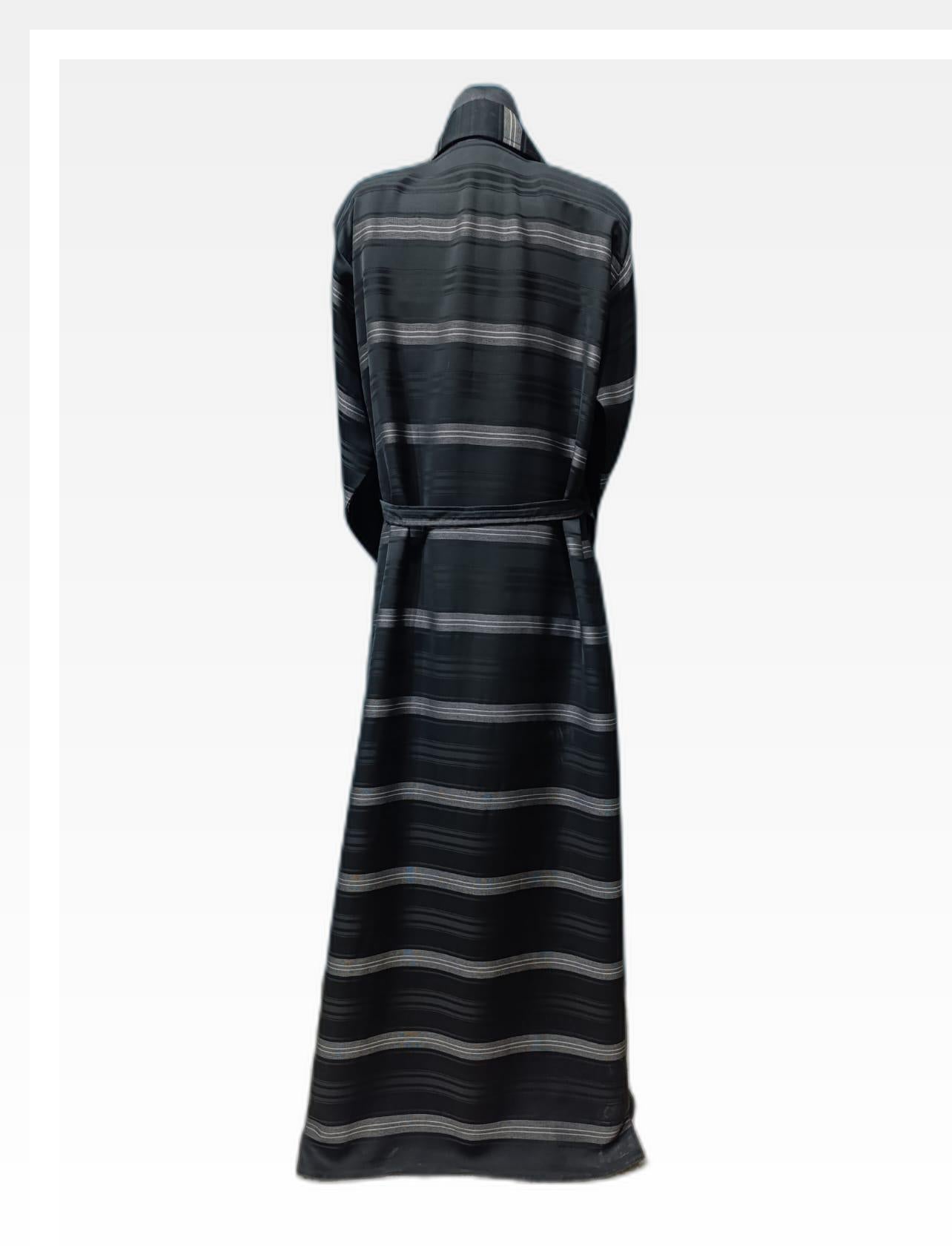 Black Coat-Style Abaya with Elegant White Line Detailing