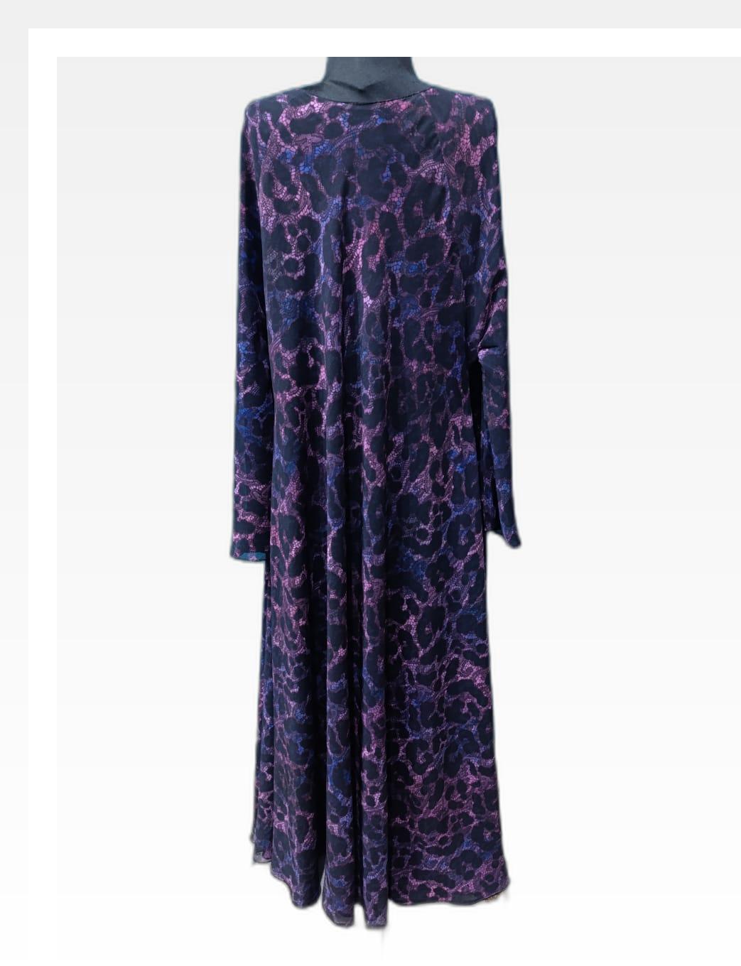 Elegant Purple, Blue & Black Printed Abaya – Stylish and Comfortable