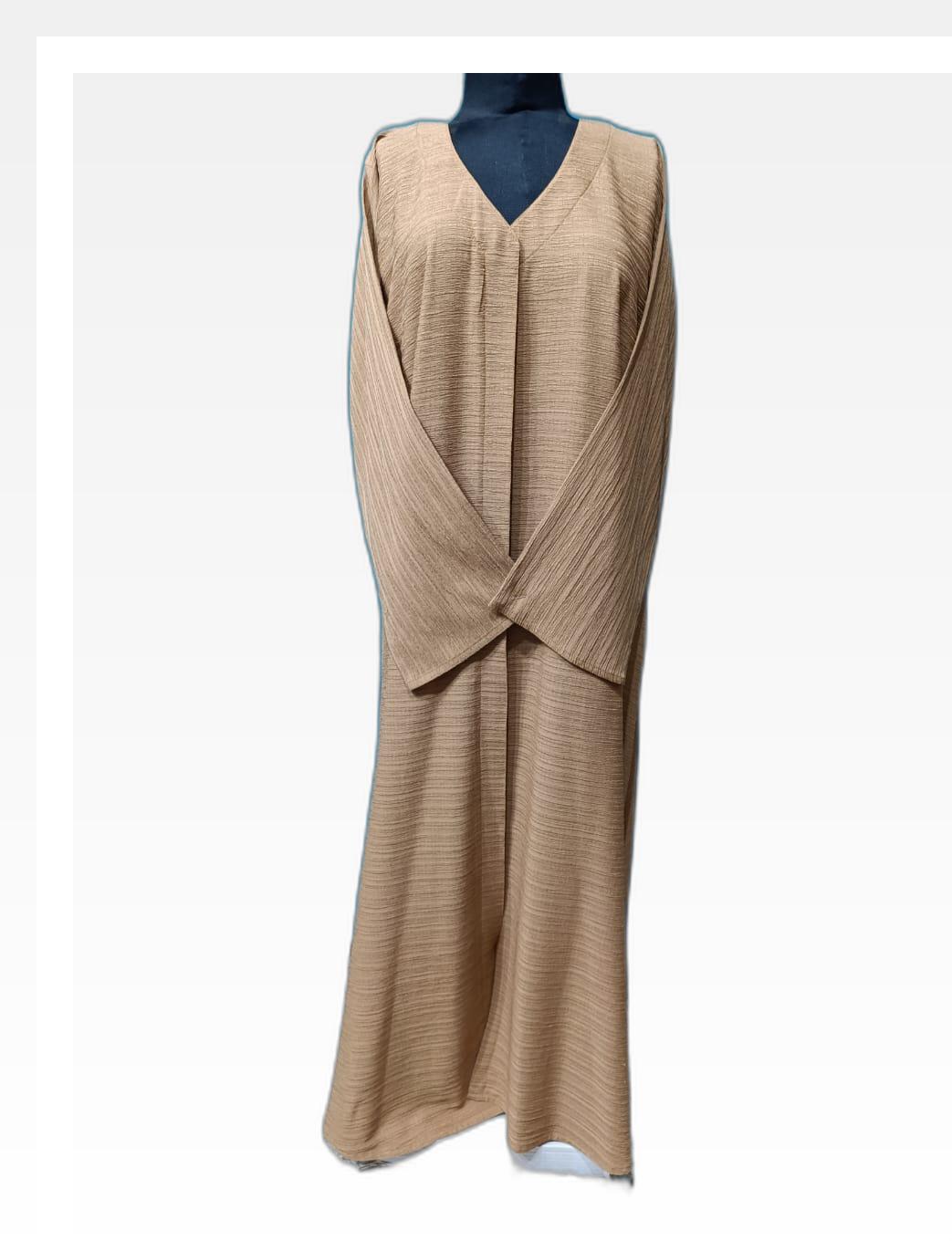 Graceful Light Brown Pleated Abaya – Timeless Elegance & Comfort