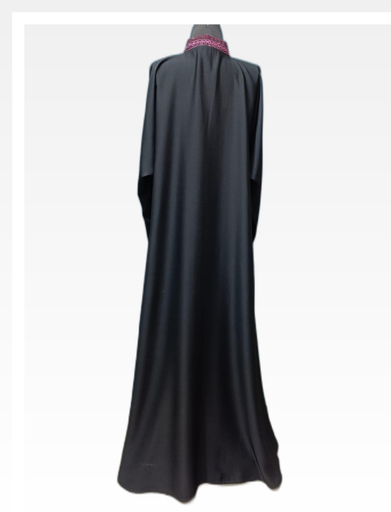 Elegant Black & Maroon Embroidered Abaya – A Blend of Tradition & Style