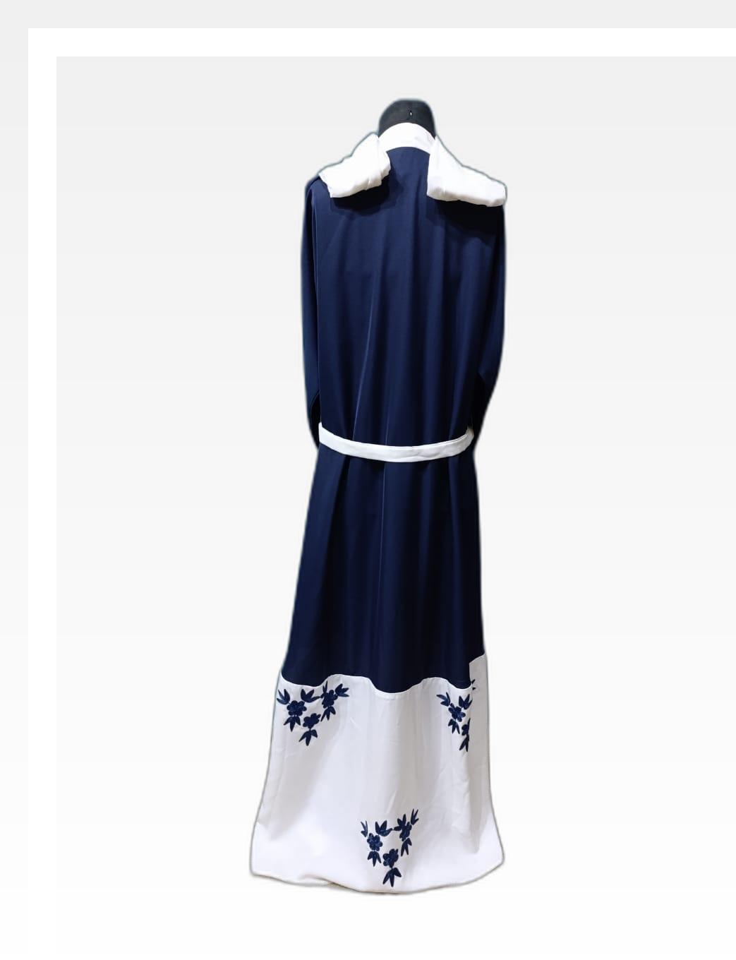 Graceful Blue & White Abaya with Elegant Border Design