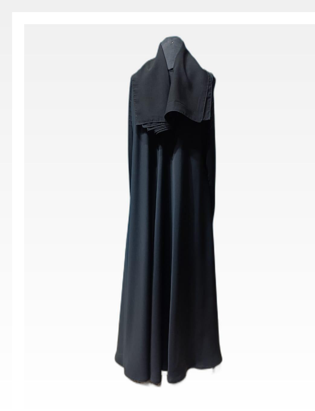 Black Nida Abaya with Beaded Shoulder & Front Button Detailing