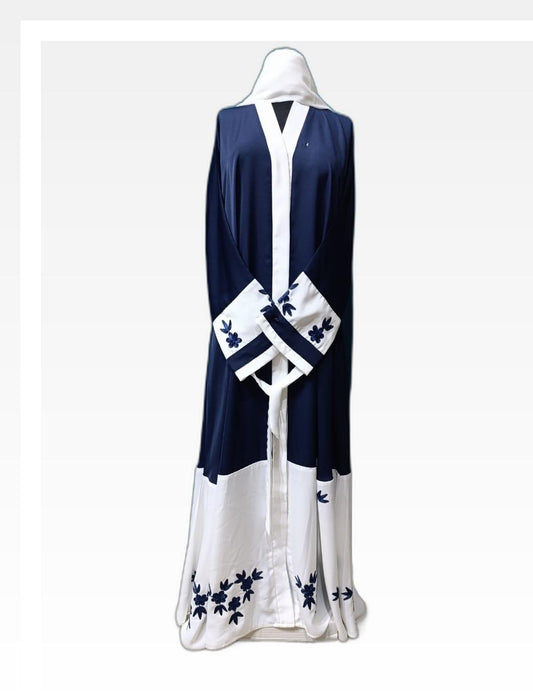 Graceful Blue & White Abaya with Elegant Border Design