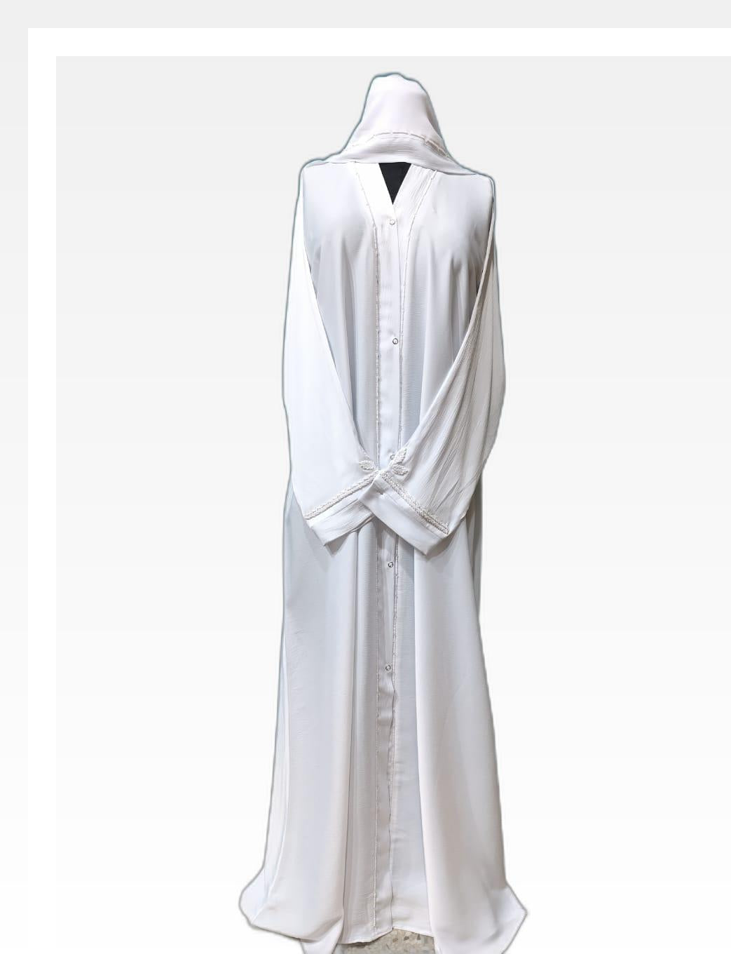 Minimalist Light Skin Abaya with Elegant Border Accents