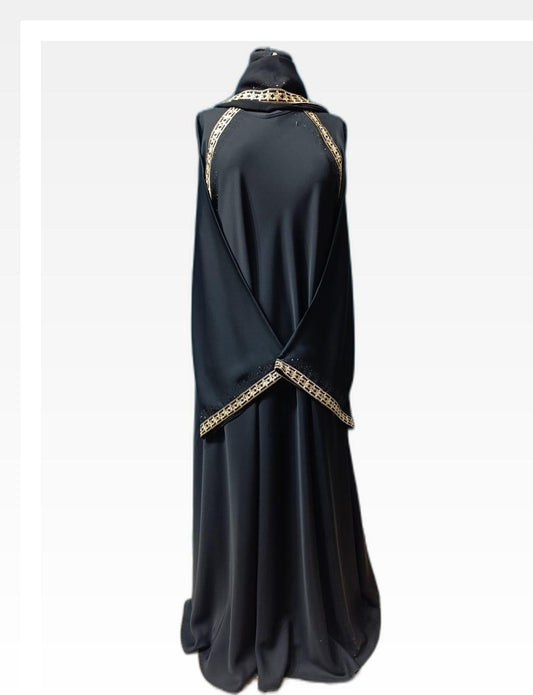 Black Abaya with Wide Sleeves and Golden Embroidery Detailing