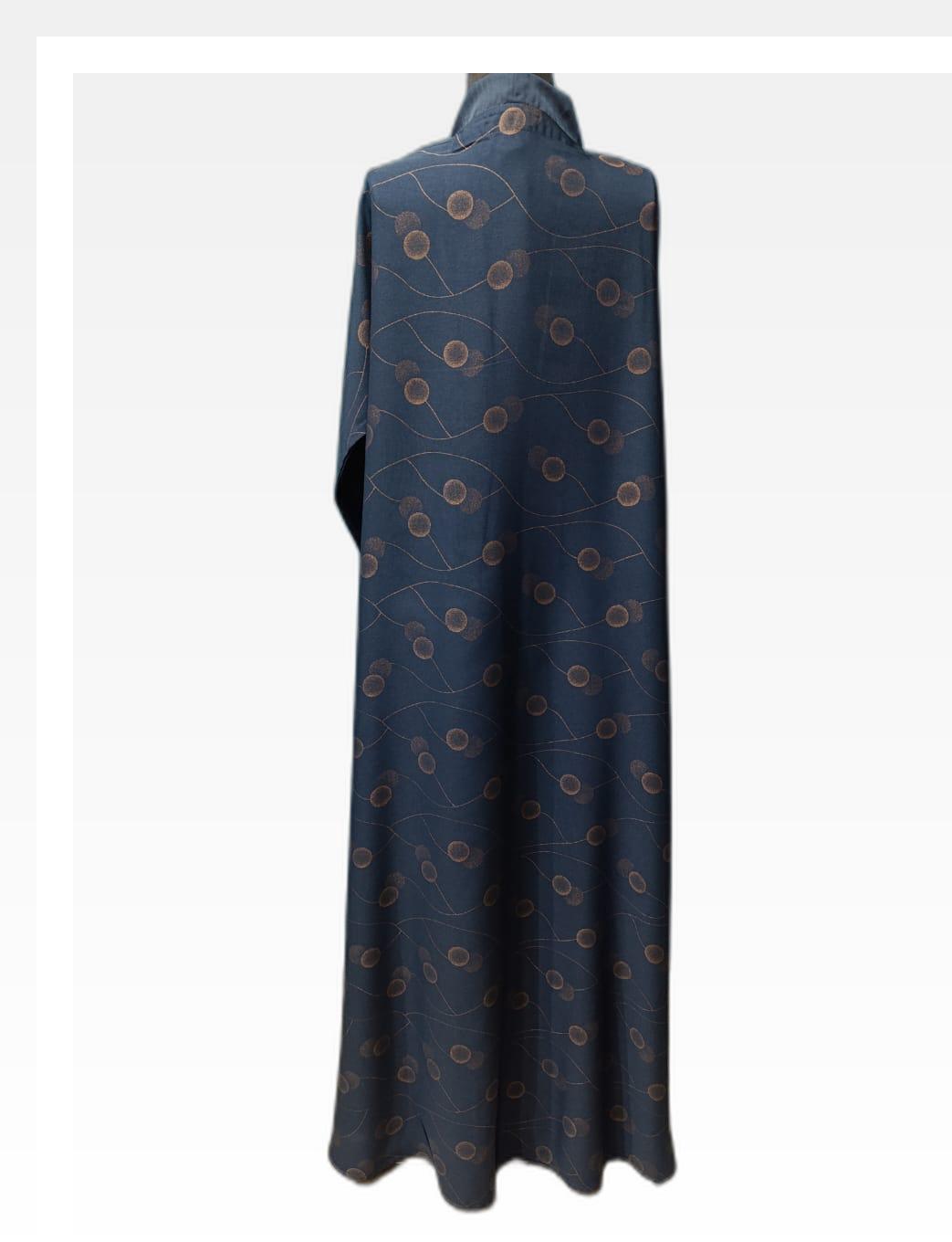 Blueish Gray Abaya with Dark Golden Self-Design