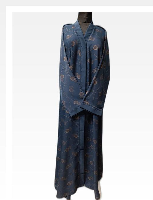 Blueish Gray Abaya with Dark Golden Self-Design