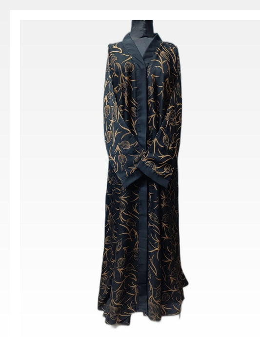 Black Abaya with Golden Pattern Detailing