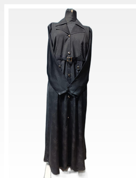 Black Abaya with Stylish Button Design & Elegant Black Belt