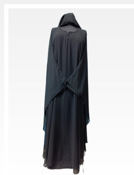 Black Abaya with Stylish Design & Black Stone Embellishments