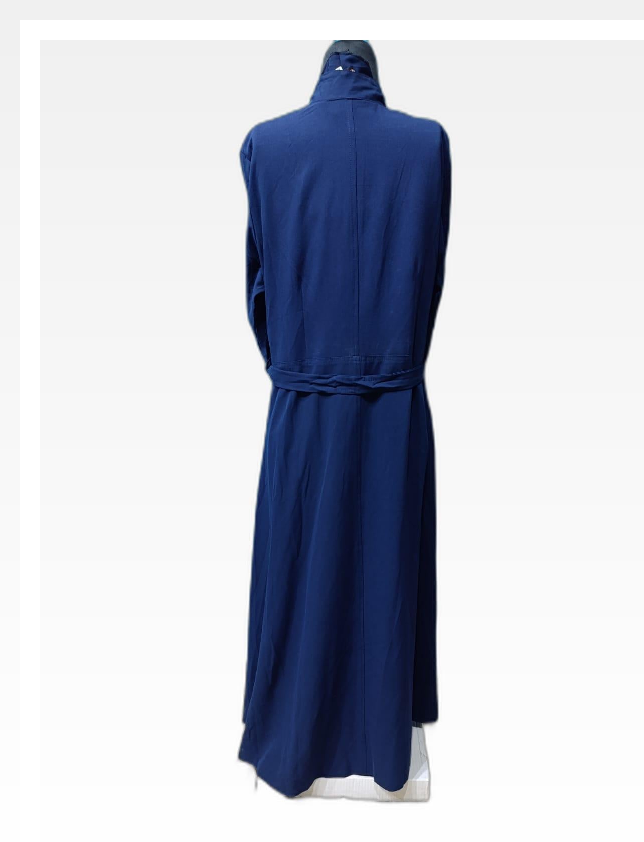 Blue Coat-Style Abaya with Belt & Elegant Embroidery