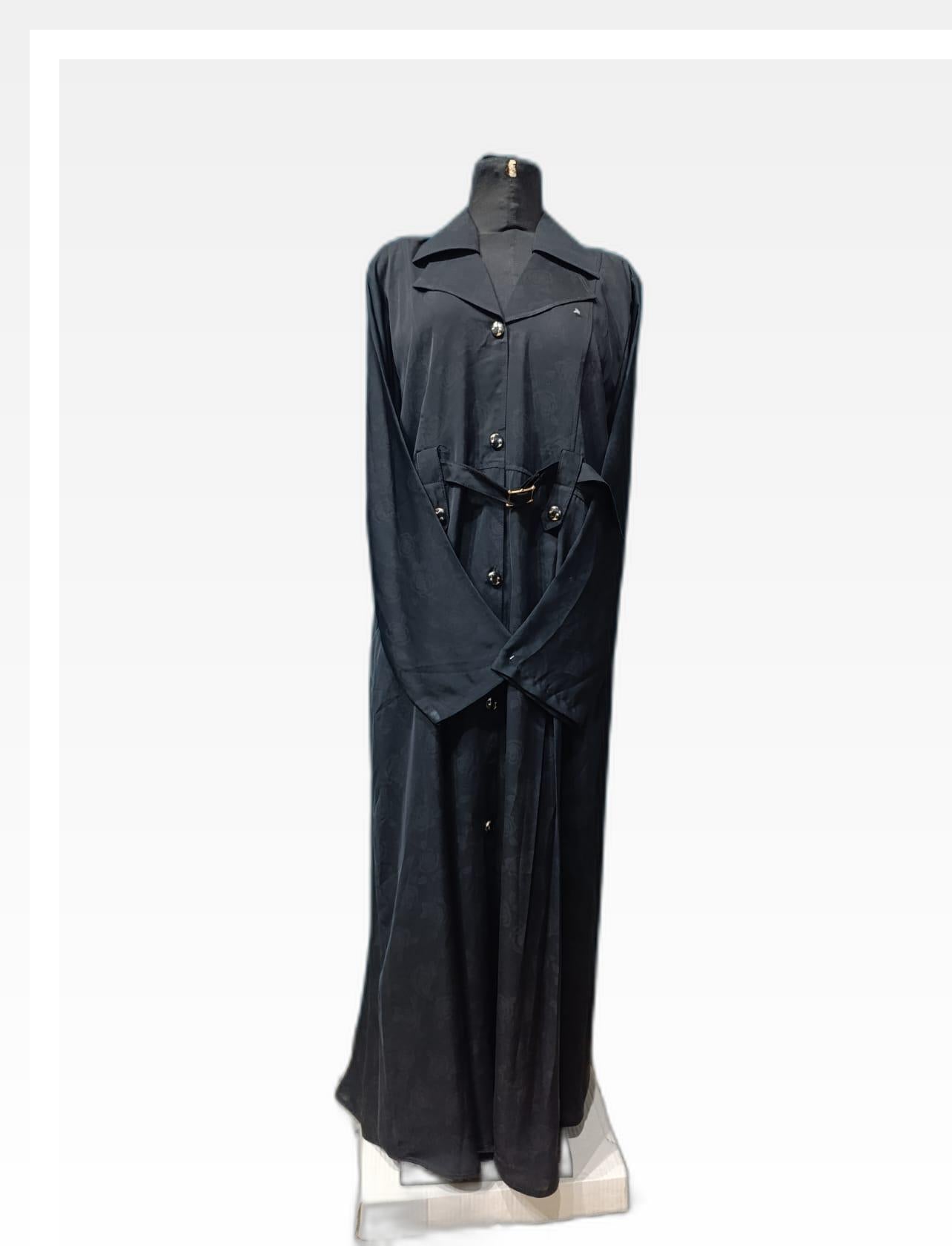 Black Coat-Style Abaya with Elegant Golden Buttons