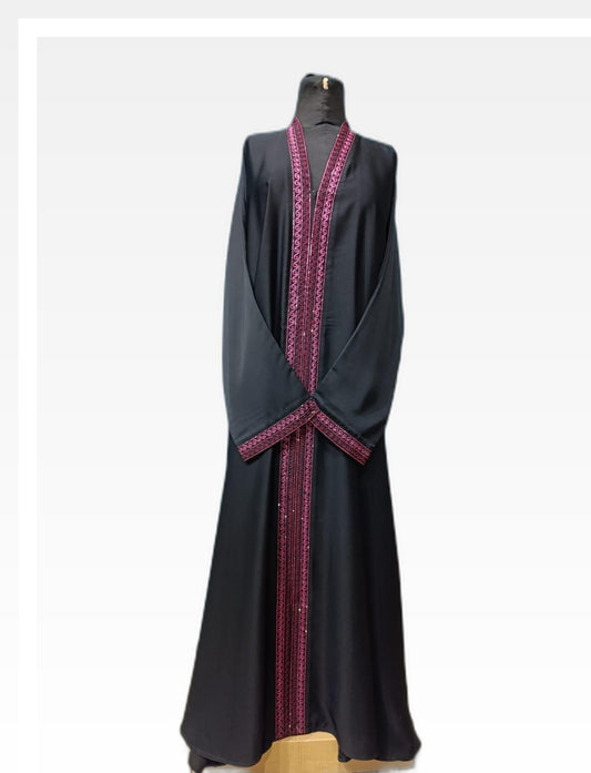 Elegant Black & Maroon Embroidered Abaya – A Blend of Tradition & Style