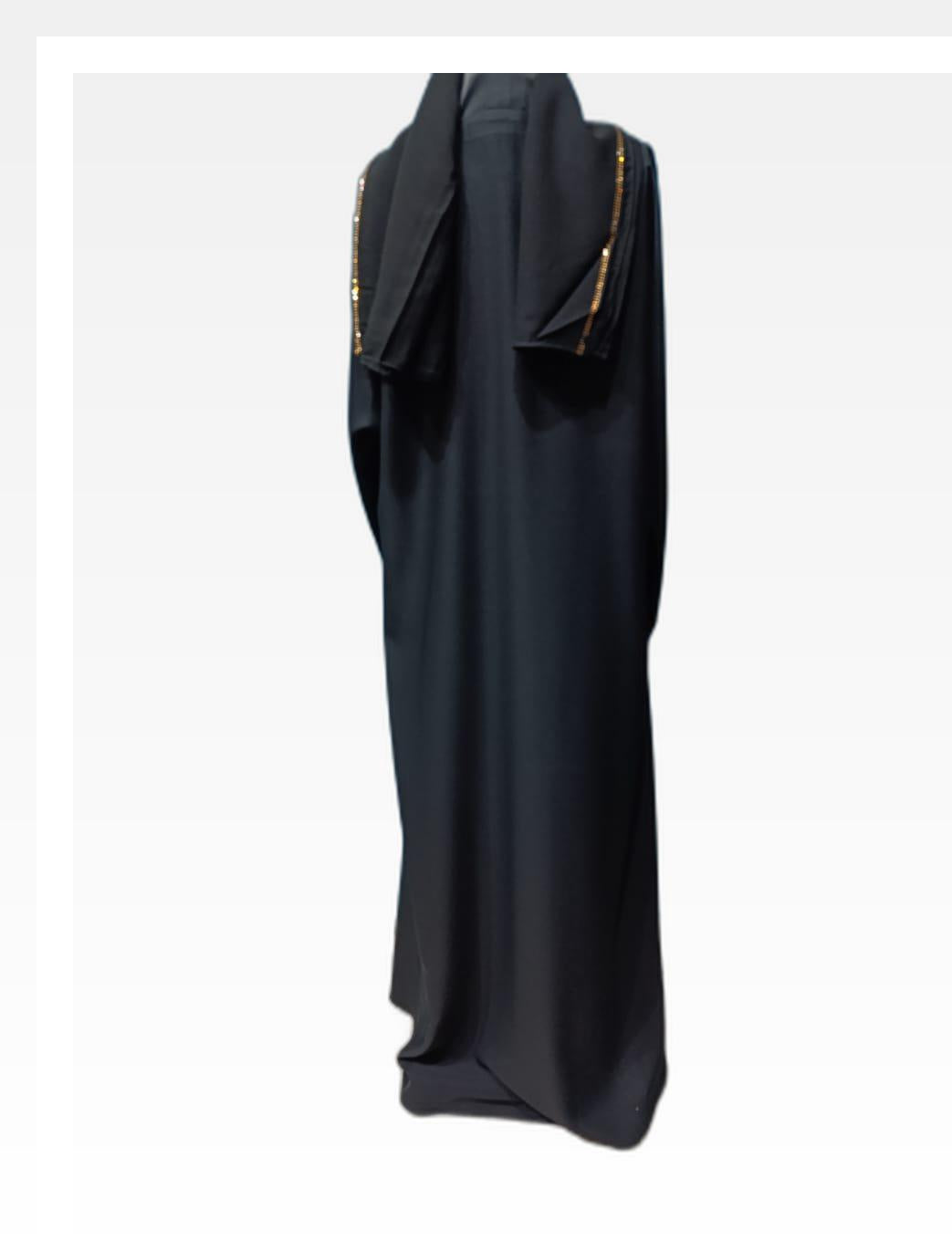 Elegant Black Nida Abaya with Beaded Detailing